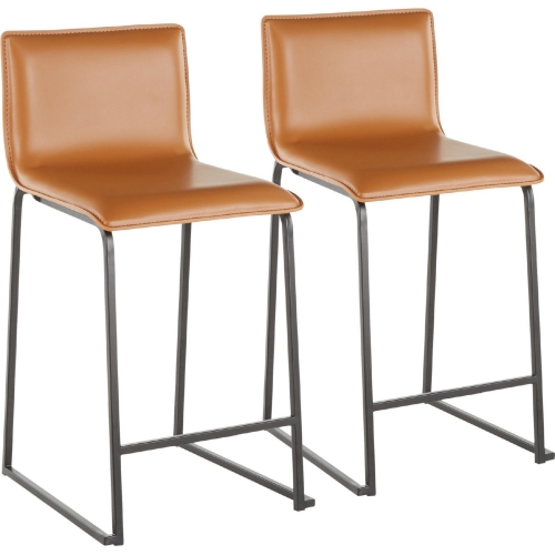 Mara 26" Counter Stool in Camel Leatherette & Black Metal (Set of 2)